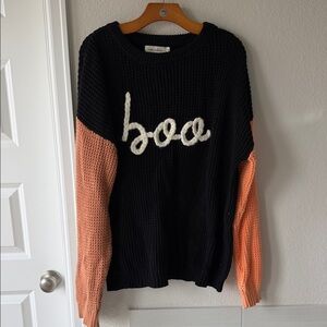 Black and Orange Halloween Knit Crew Neck Sweater
